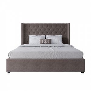Кровать двуспальная 180х200 см светло-коричневая из велюра с каретной стяжкой без гвоздиков Wing-2