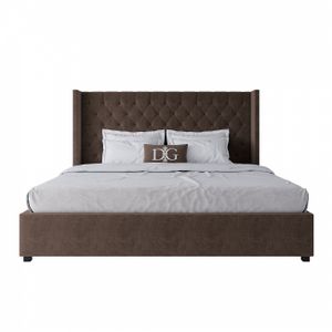 Кровать двуспальная 180х200 см коричневая из велюра с каретной стяжкой без гвоздиков Wing-2