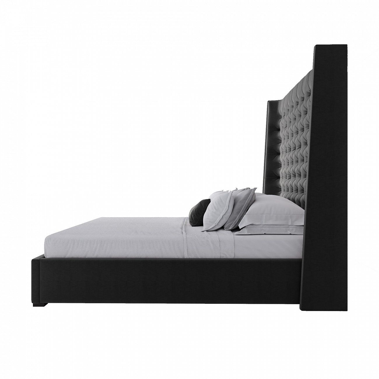 Double bed with upholstered headboard 180x200 cm black Jackie King