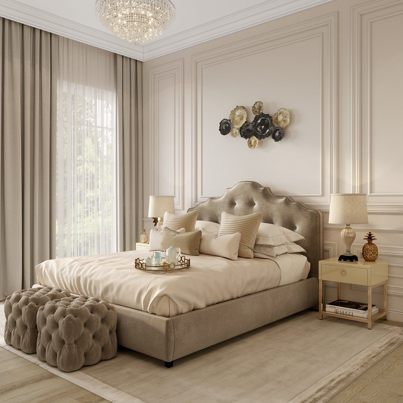 Euro bed with upholstered headboard 200x200 cm beige Palace