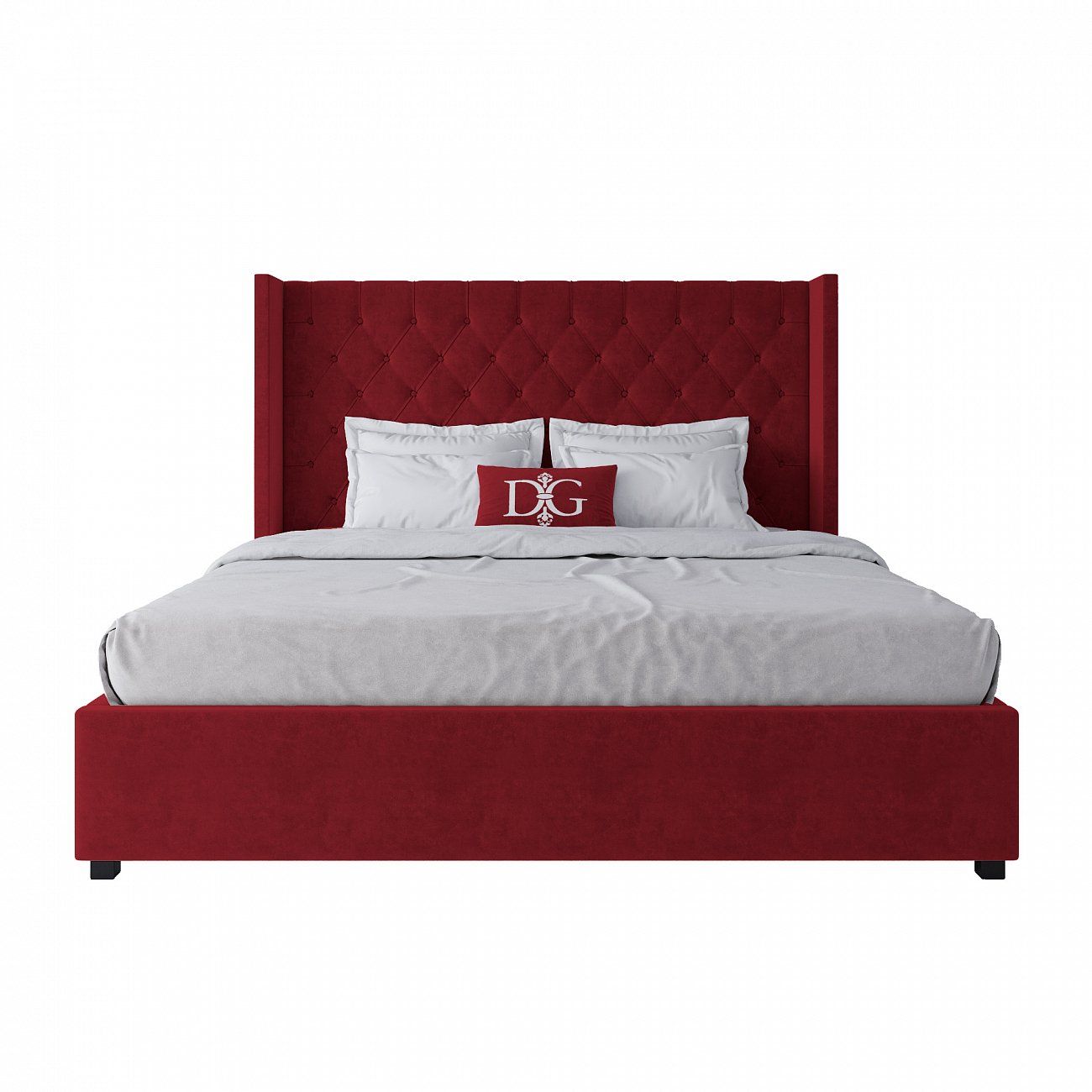 Double bed with upholstered headboard 180x200 cm red Wing-2