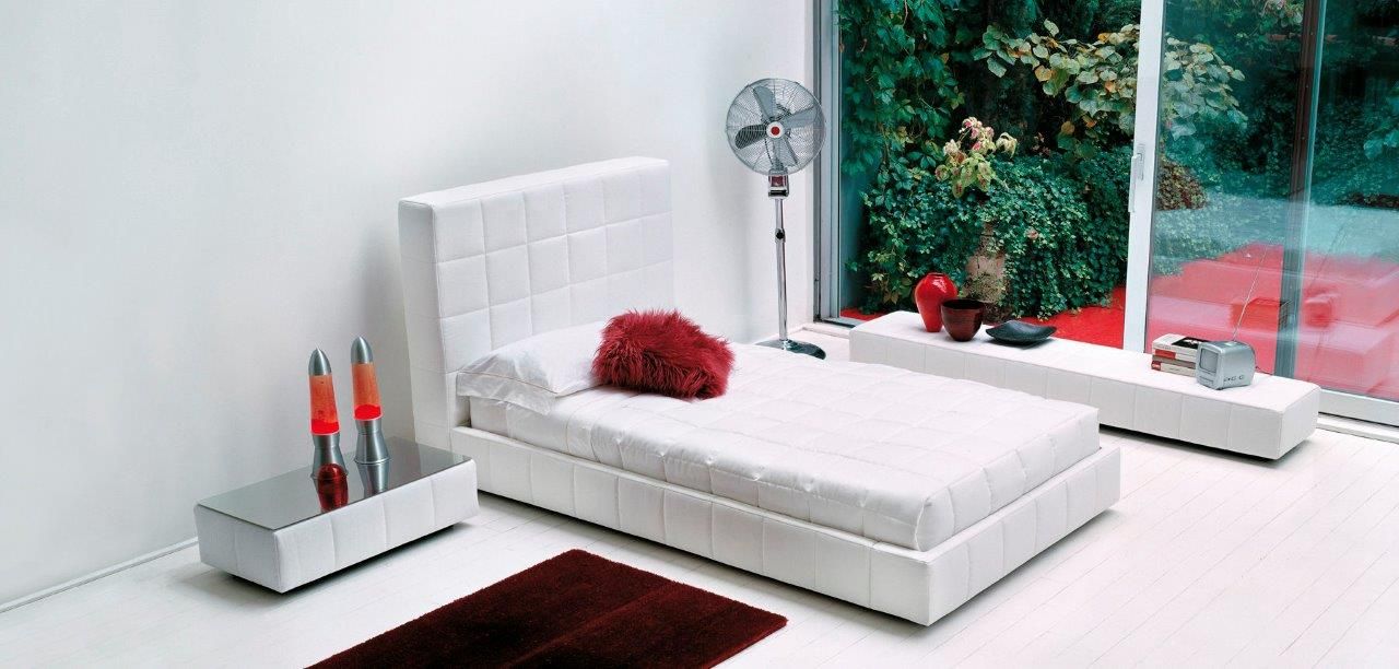 Double bed with leather headboard 180x200 cm white Squaring Alto