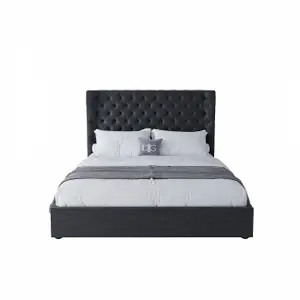 Double bed with a straight upholstered headboard 180x200 cm anthracite Henbord