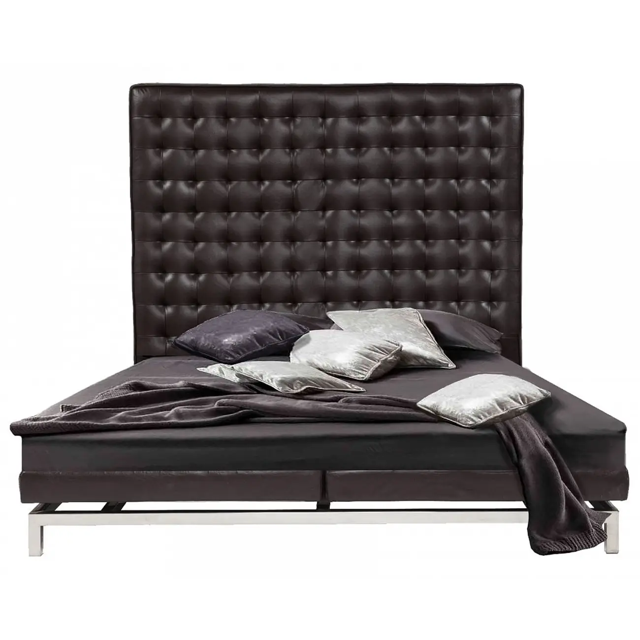 Double bed with leather headboard 180x200 cm brown Boss Bed