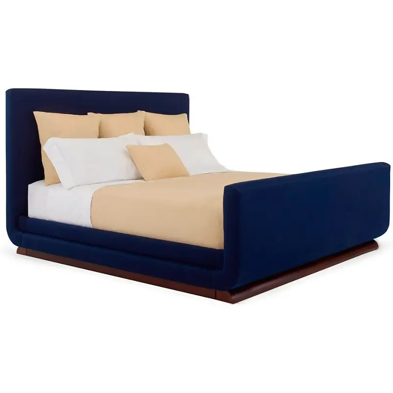 Кровать двуспальная с мягким изголовьем 160x200 см синяя Côte d'Azur