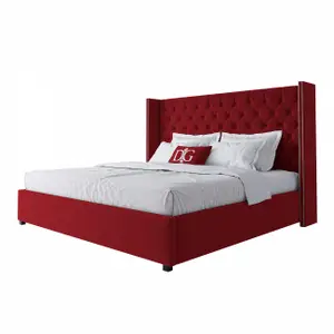 Кровать двуспальная с мягким изголовьем 200х200 см красная Wing