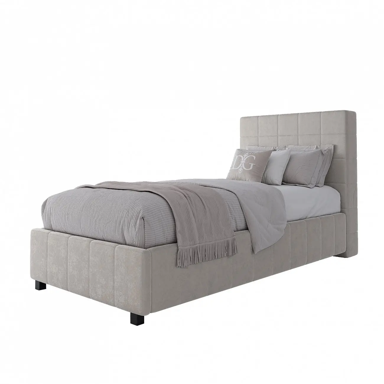 Single bed with upholstered headboard 90x200 cm milk Shining Modern