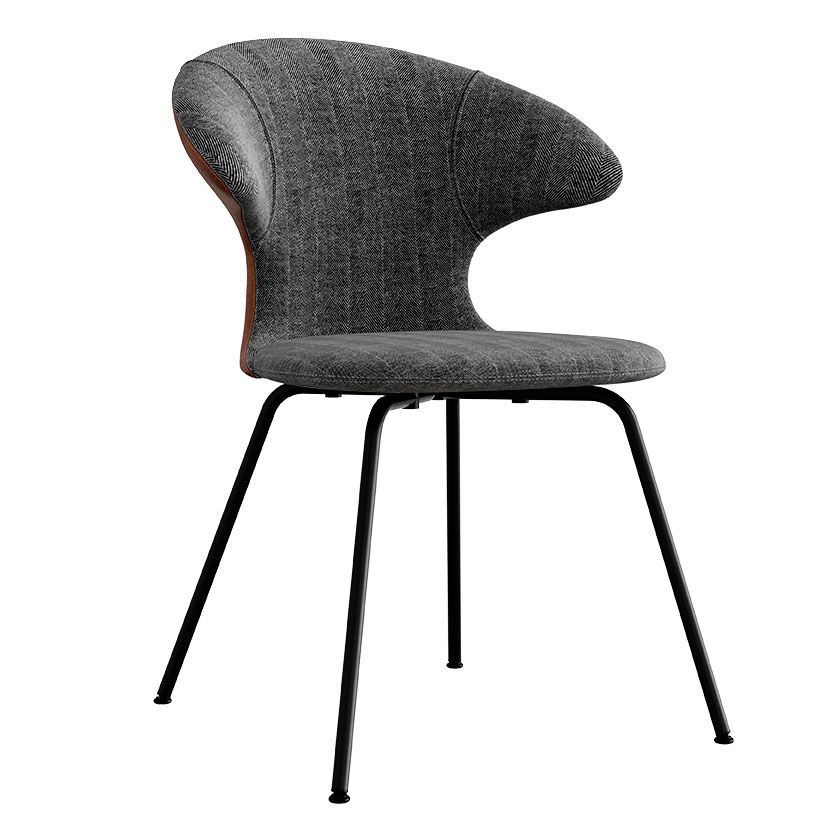 Time Flies chair, black legs, tweed/isc upholstery. skin