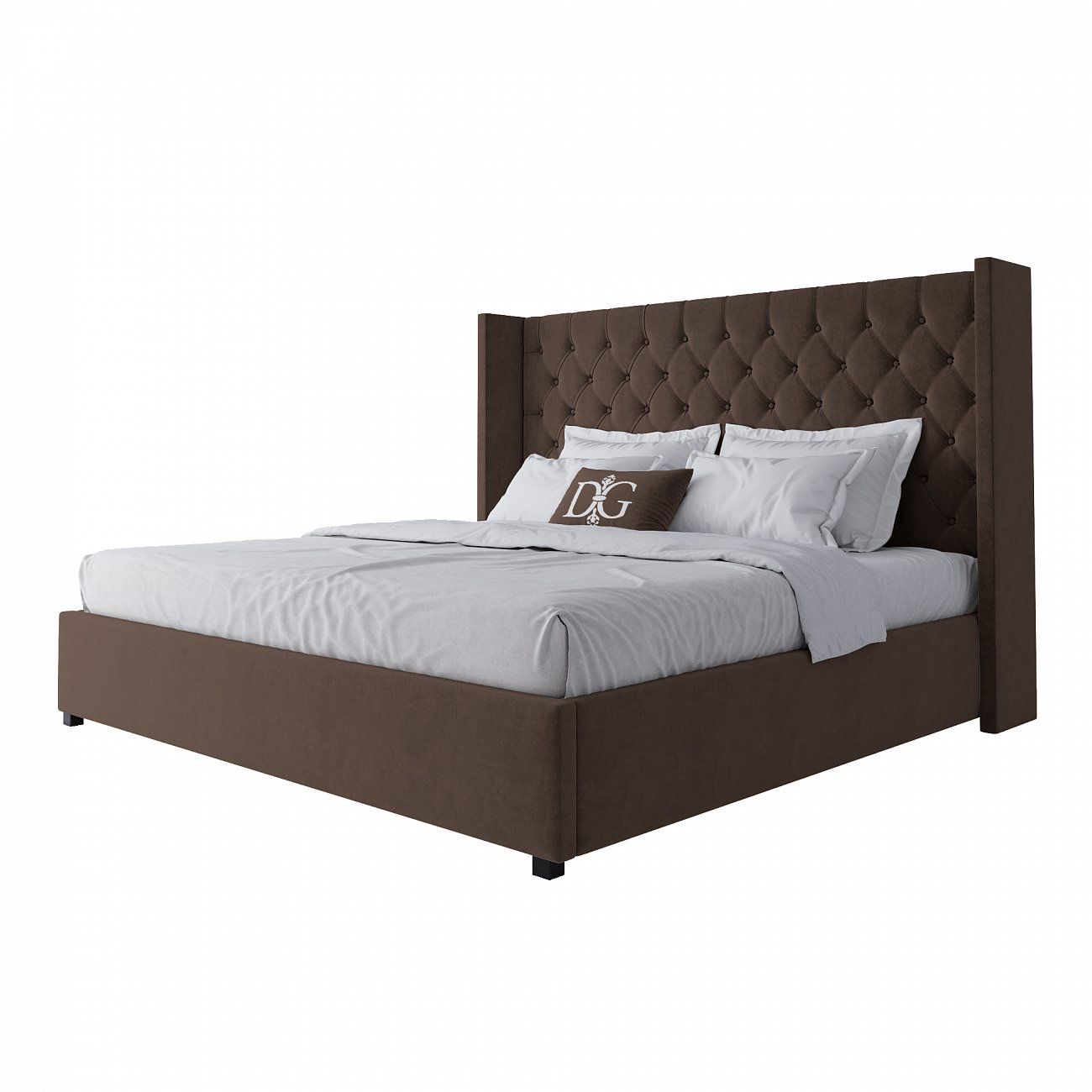 Double bed with upholstered headboard 200x200 cm brown without studs Wing-2