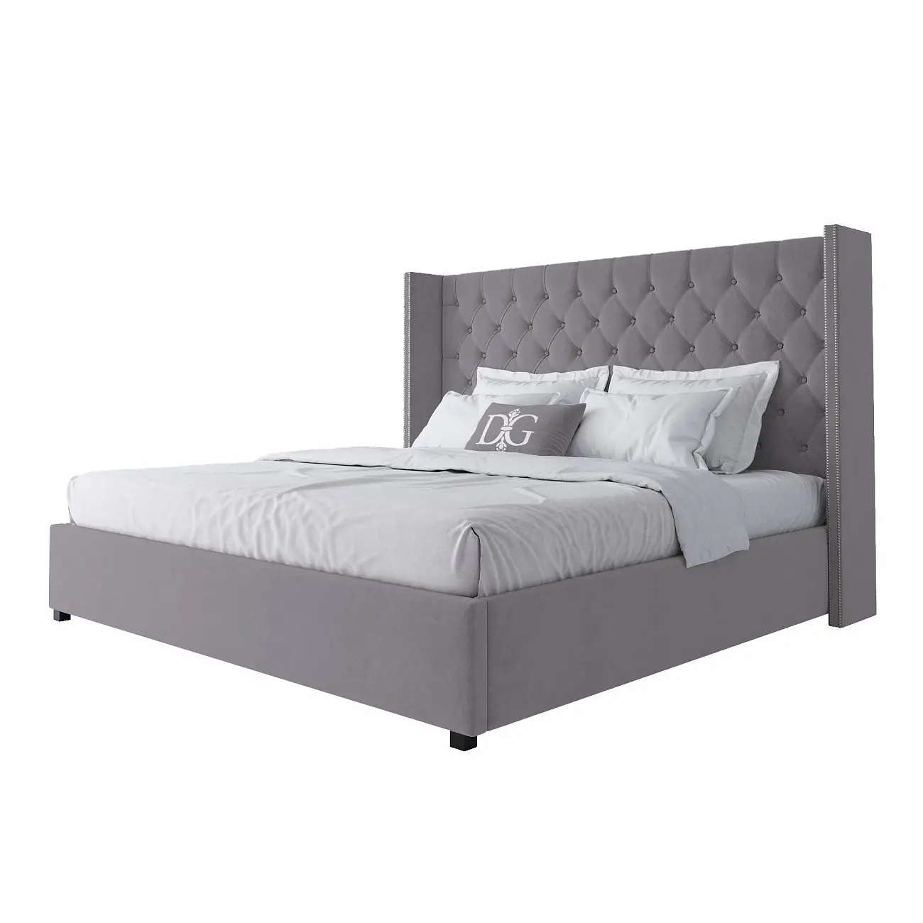 Double bed with upholstered headboard 200x200 cm grey Wing