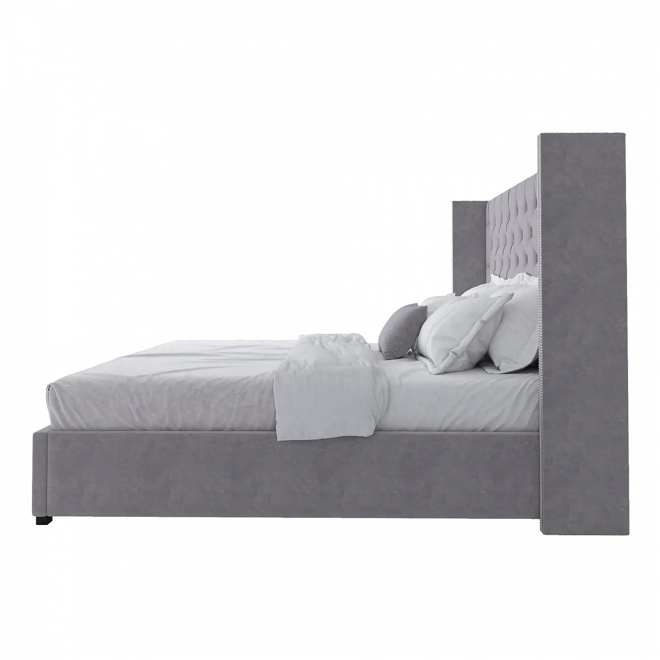 Кровать двуспальная с мягким изголовьем 200х200 см серая Wing