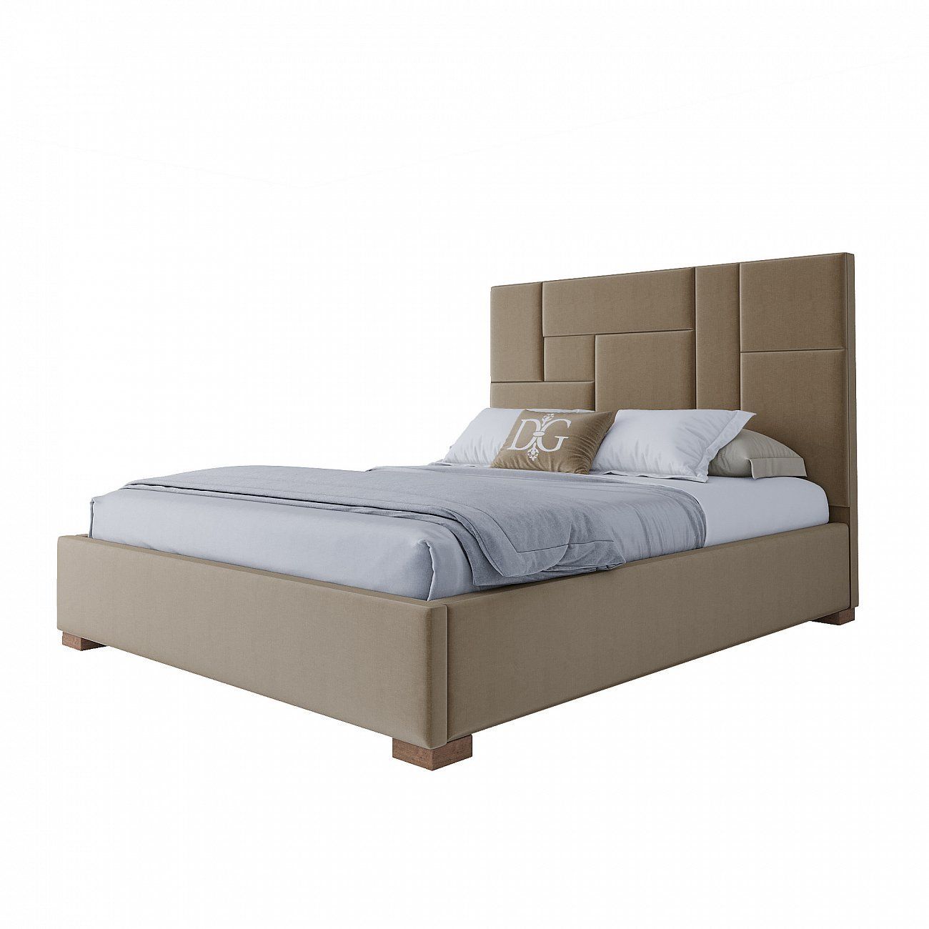Double bed with upholstered headboard 160x200 cm beige Wax