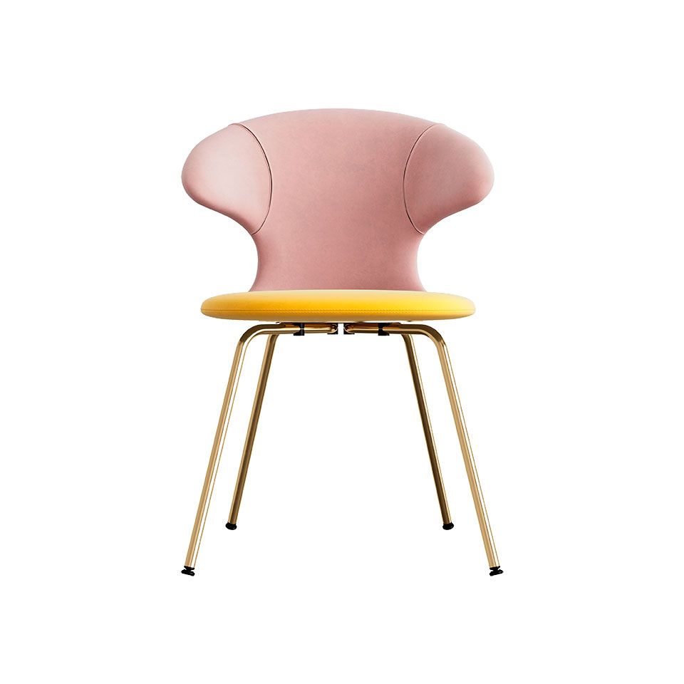 Time Flies chair, brass legs, velour upholstery/ polyester yellow/pink