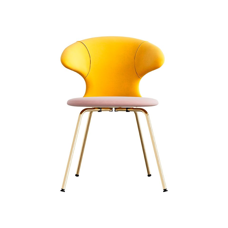 Time Flies chair, brass legs, velour upholstery/ polyester pink/yellow