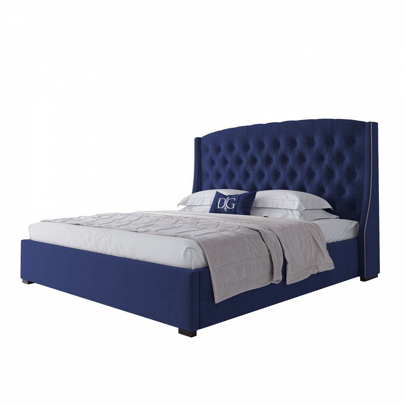 Double bed with upholstered headboard 180x200 cm blue Hugo