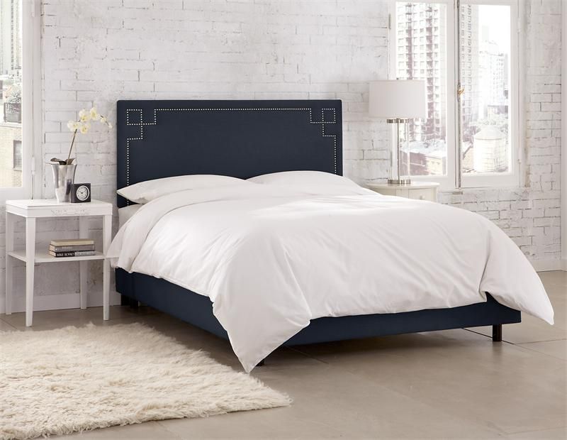 Кровать двуспальная с мягкой спинкой 180х200 синяя Aiden Blue