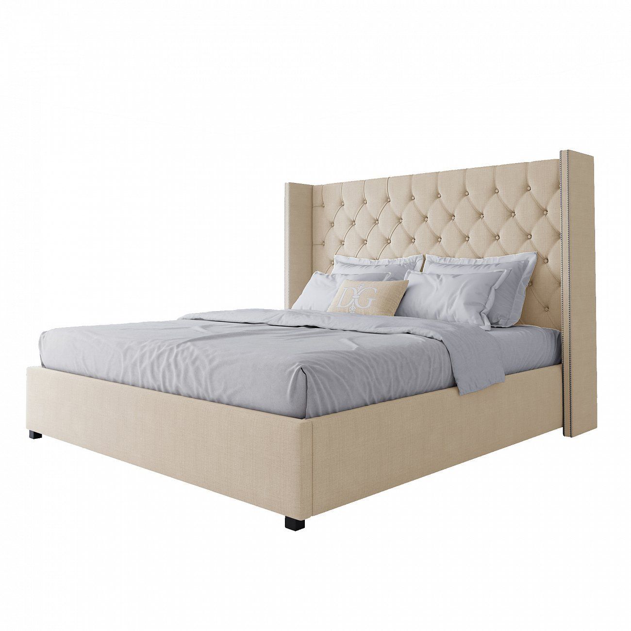 Double bed with upholstered headboard 180x200 cm milk Wing