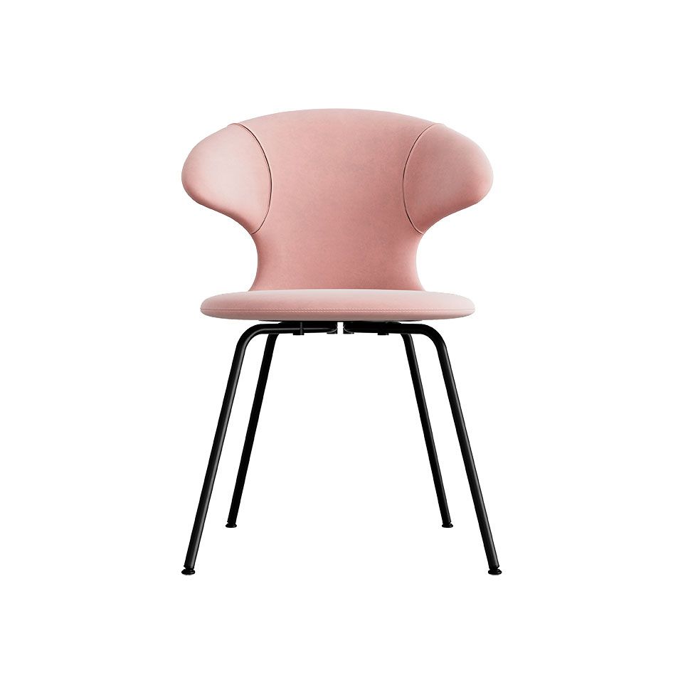 Time Flies chair, black legs, velour upholstery/ pink polyester