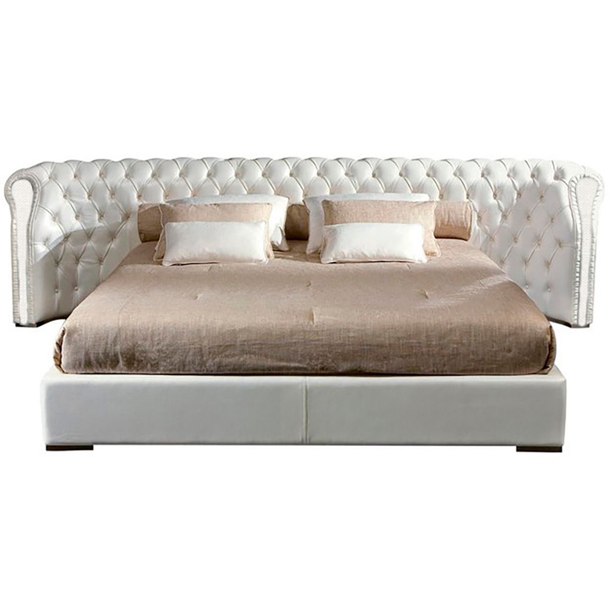 Double bed with upholstered headboard 160x200 cm beige Alpha Omega