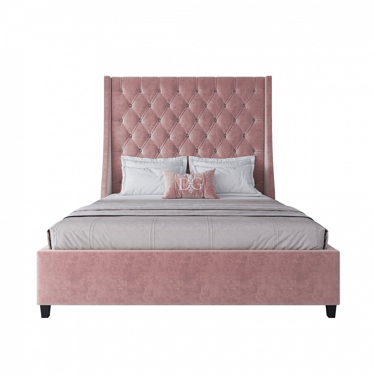 Double bed with upholstered headboard 160x200 cm pink Ada