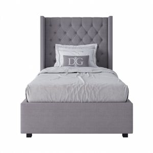 Wing-2 single bed with upholstered headboard 90x200 cm grey