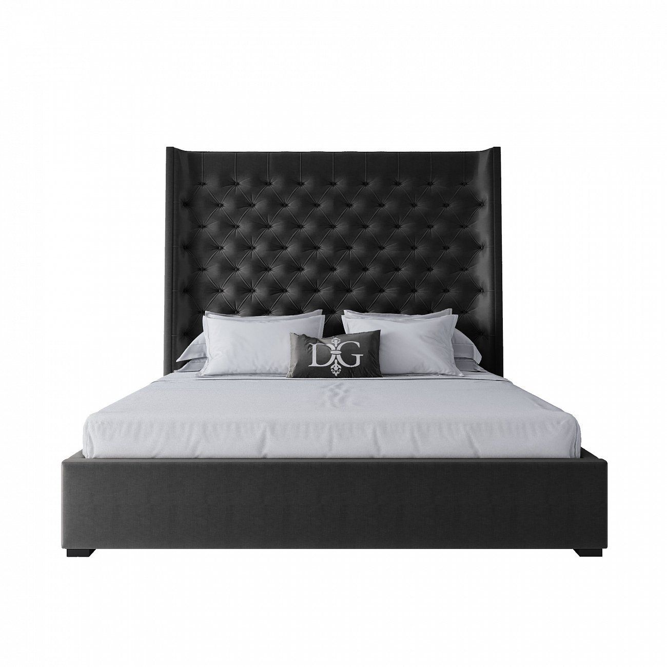 Double bed with upholstered headboard 180x200 cm black Jackie King