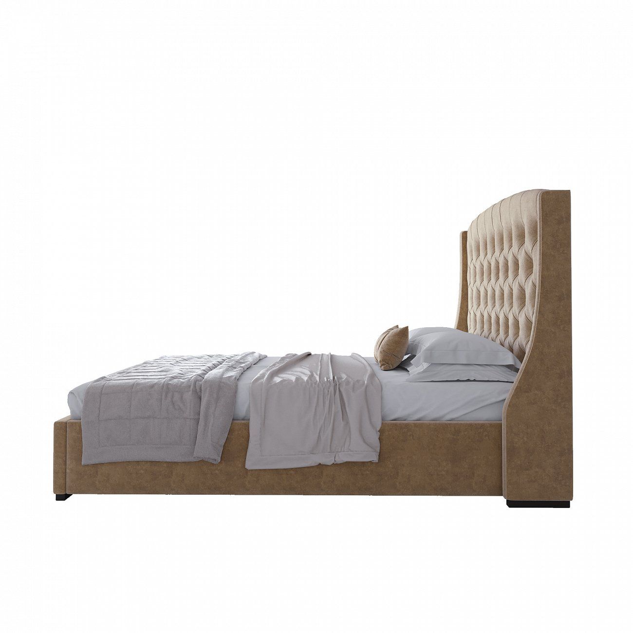 Double bed 160x200 sand velour Hugo without studs P