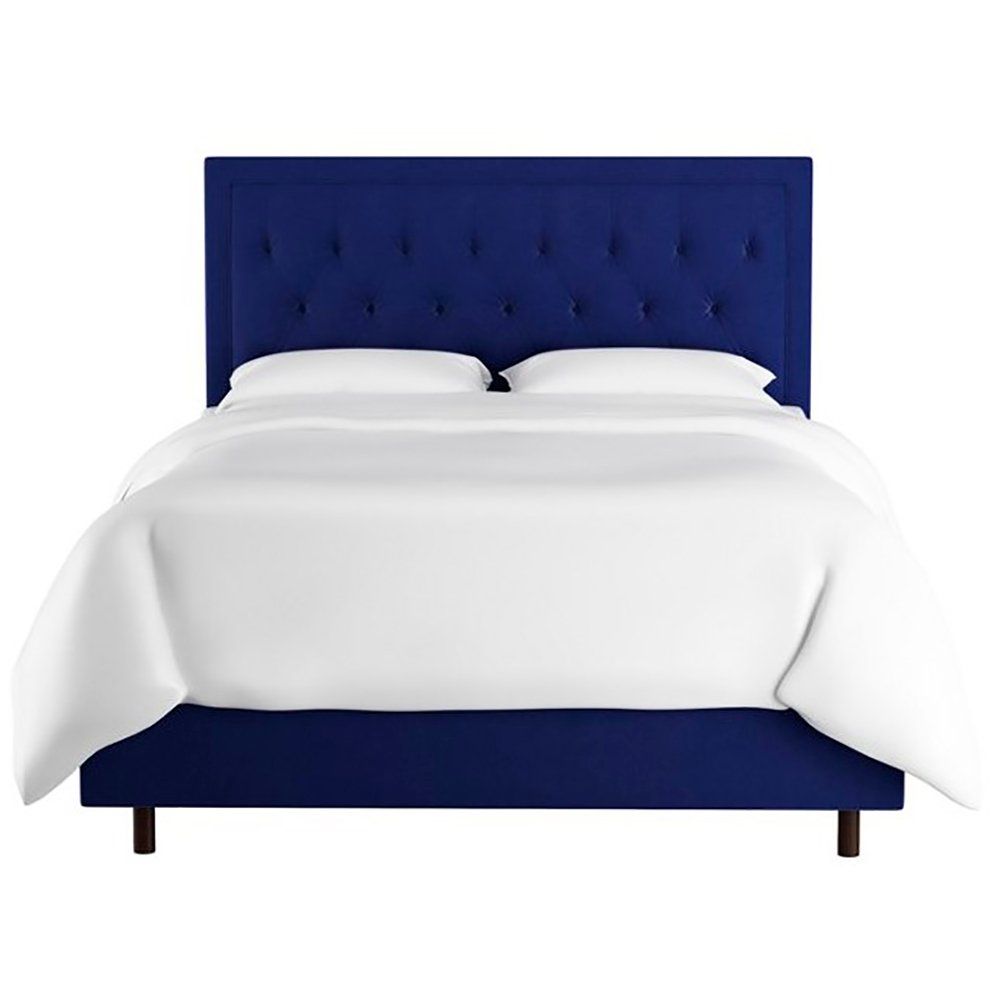 Double bed with upholstered headboard 160x200 cm blue Alix Blue