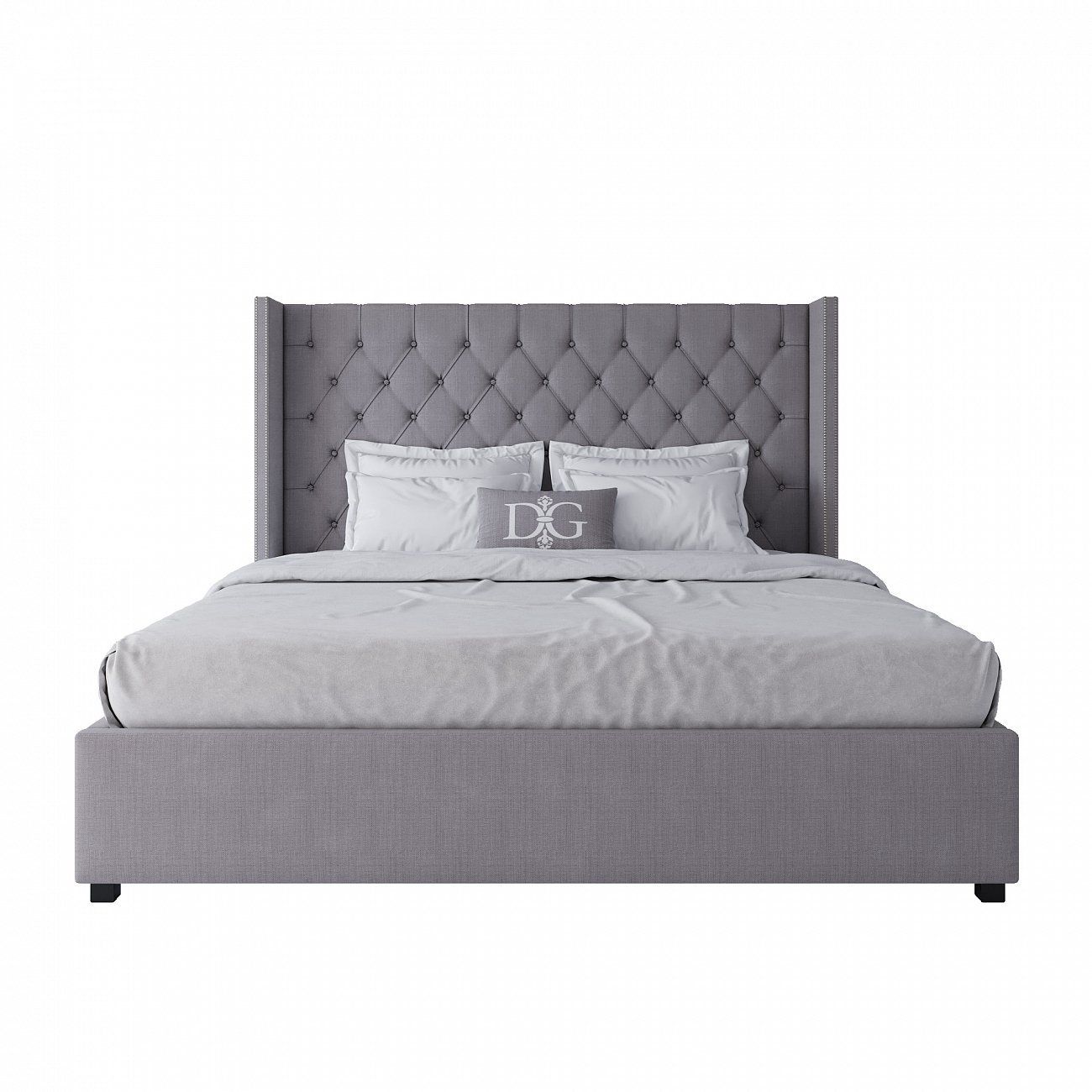 Double bed with upholstered headboard 180x200 cm grey Wing