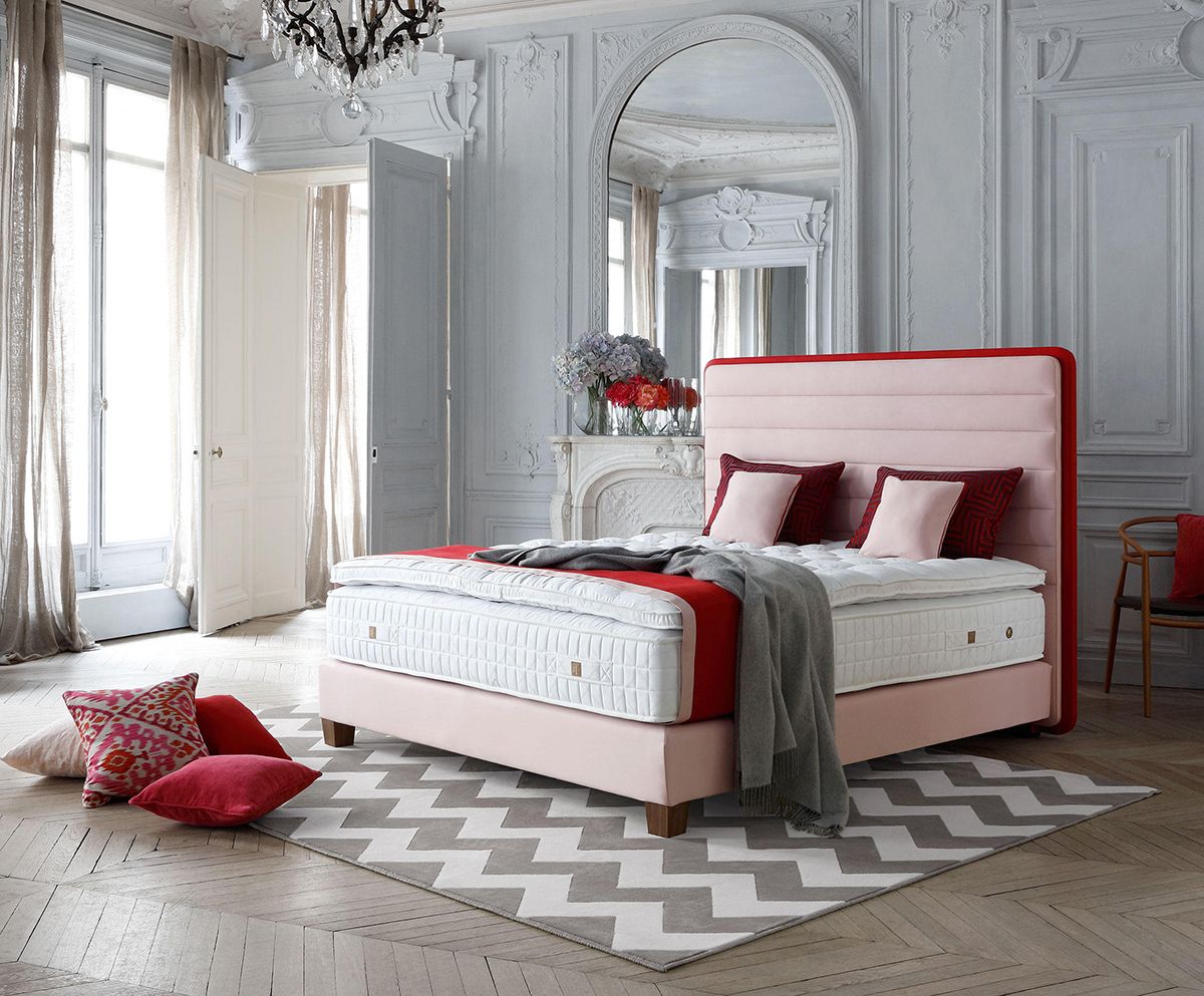 Double bed with upholstered headboard 180x200 cm pink Lounge Headboard