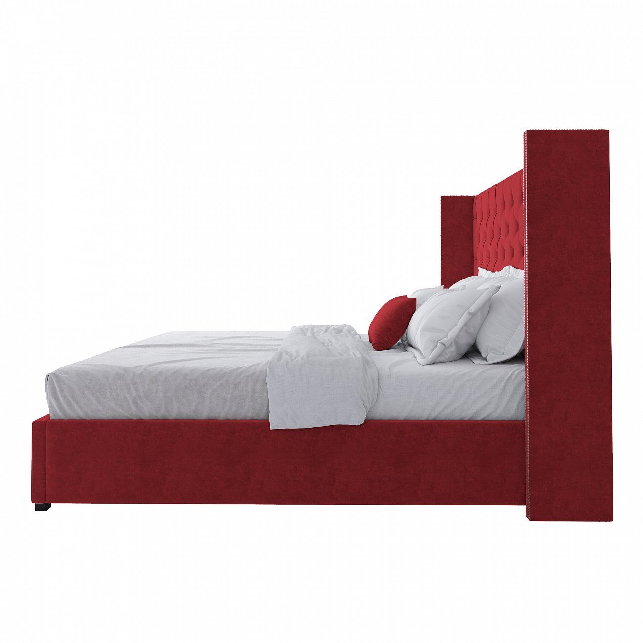 Double bed with upholstered headboard 200x200 cm red Wing