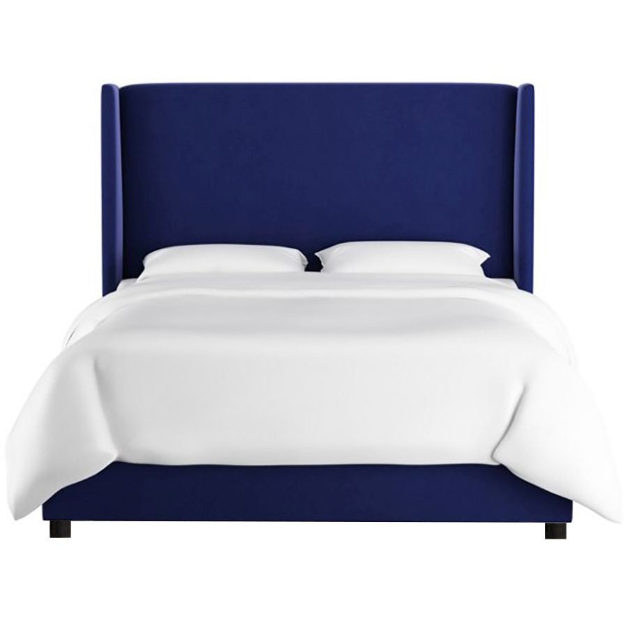 Кровать двуспальная 160х200 синяя Kelly Wingback Blue Velvet