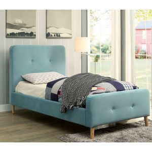 Кровать односпальная 90х200 см Button Tufted Flannelette Blue голубая