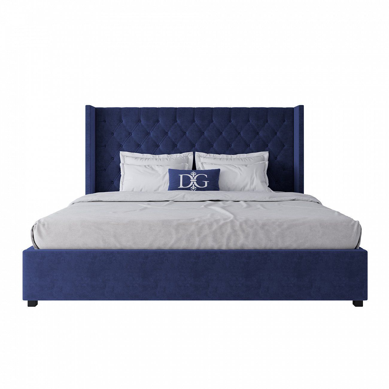 Кровать двуспальная 200х200 см синяя с каретной стяжкой без гвоздиков Wing-2
