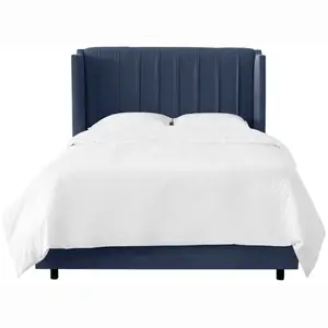 Кровать двуспальная 160x200 синяя Margo Wingback