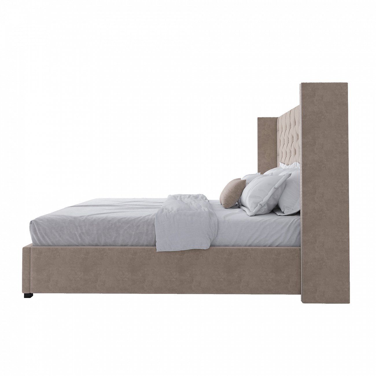 Double bed with upholstered headboard 180x200 cm beige Wing