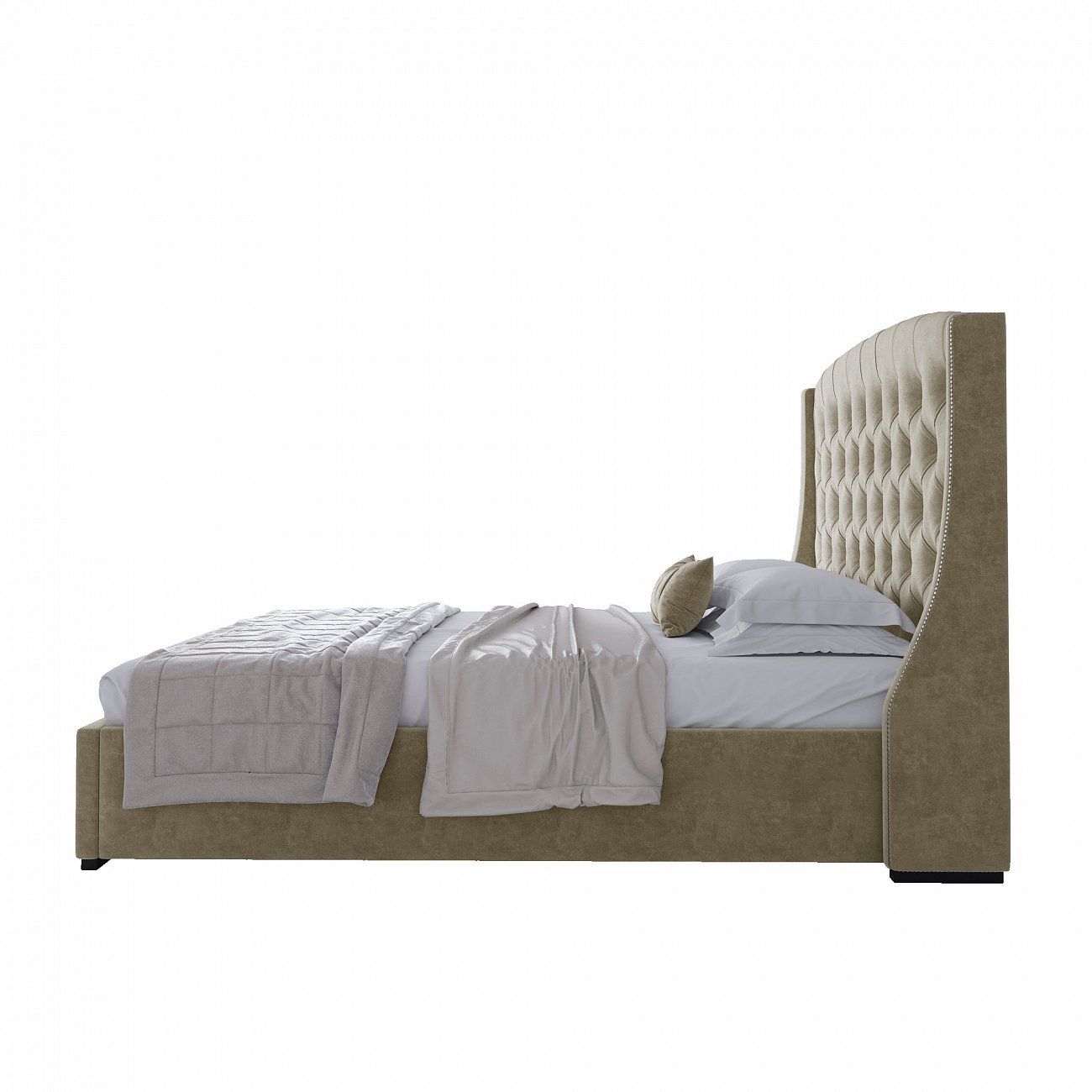 Кровать двуспальная 160х200 коричневая из велюра Hugo Р