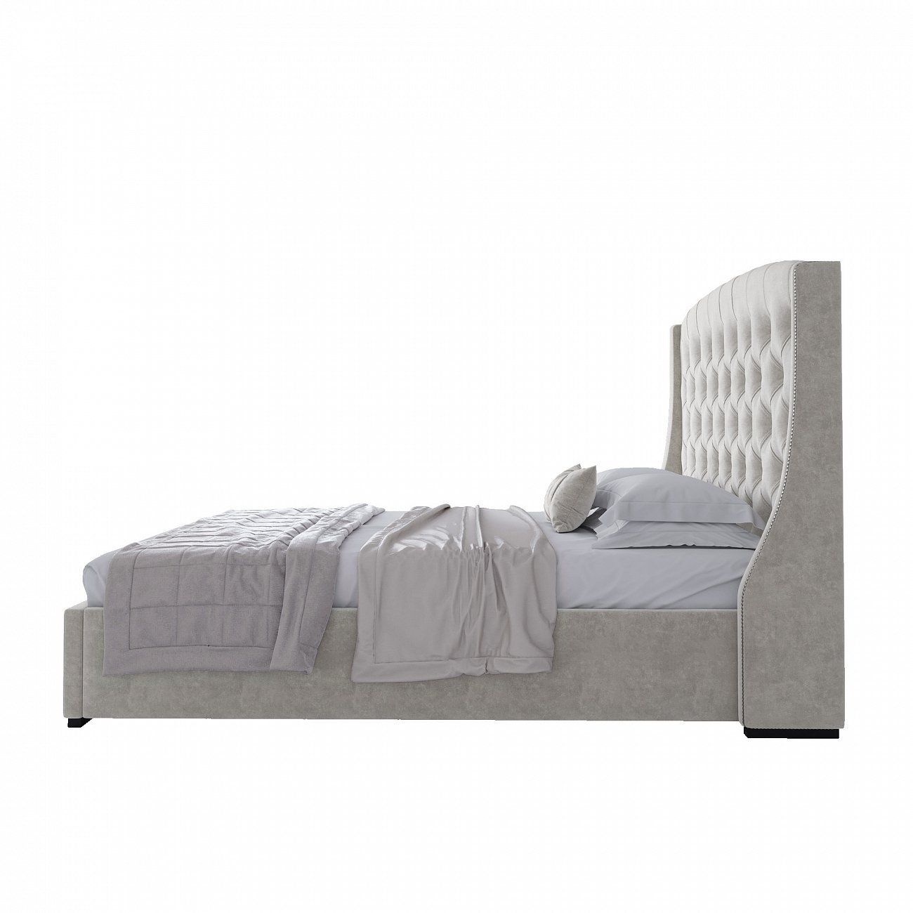 Double bed with upholstered headboard 160x200 cm light beige Hugo