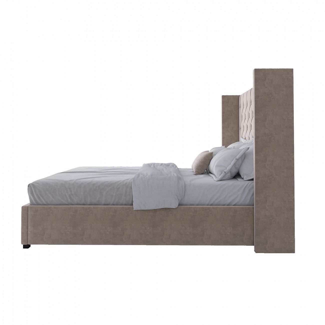 Double bed with upholstered headboard 160x200 cm beige Wing