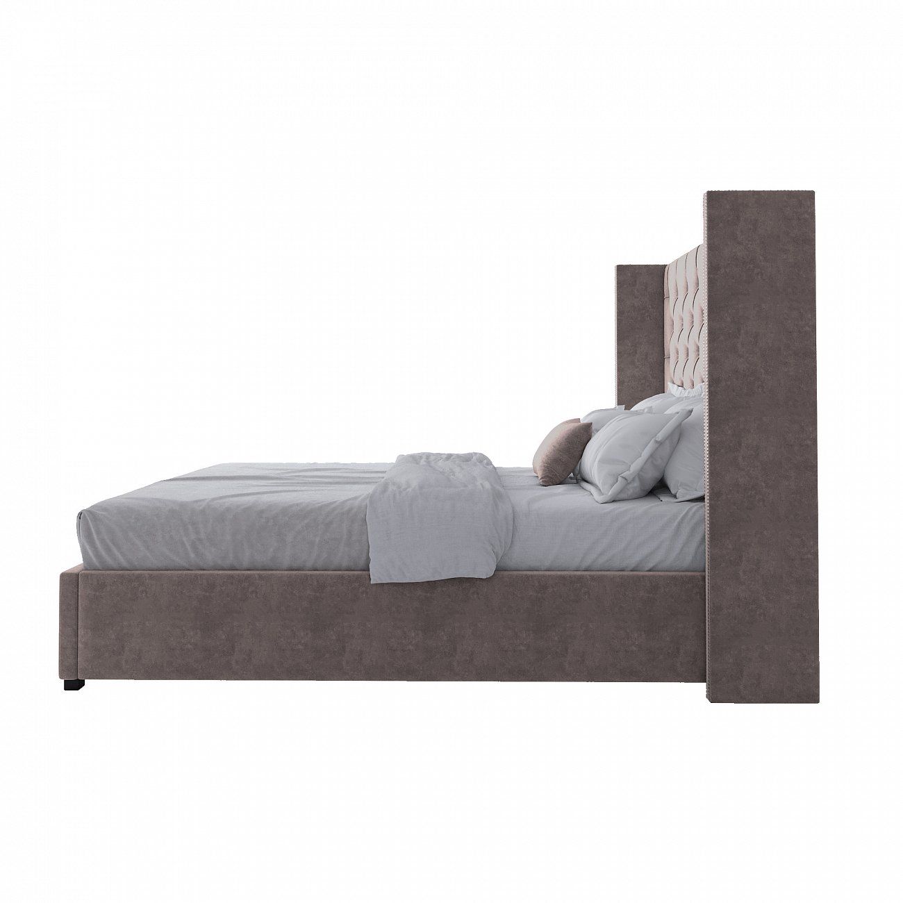 Кровать двуспальная с мягким изголовьем 160х200 см серо-коричневая Wing
