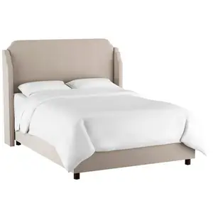 Кровать двуспальная с мягкой спинкой 160х200 см серая Aurora Wingback Light Gray