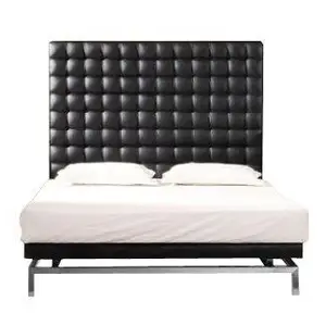Double bed with leather headboard 180x200 cm brown Konigreich Dark Brown