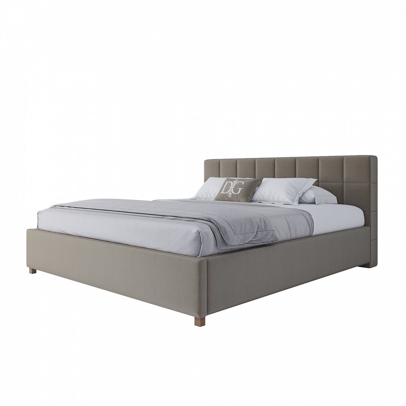 Кровать двуспальная с мягким изголовьем 180х200 см серая Wales
