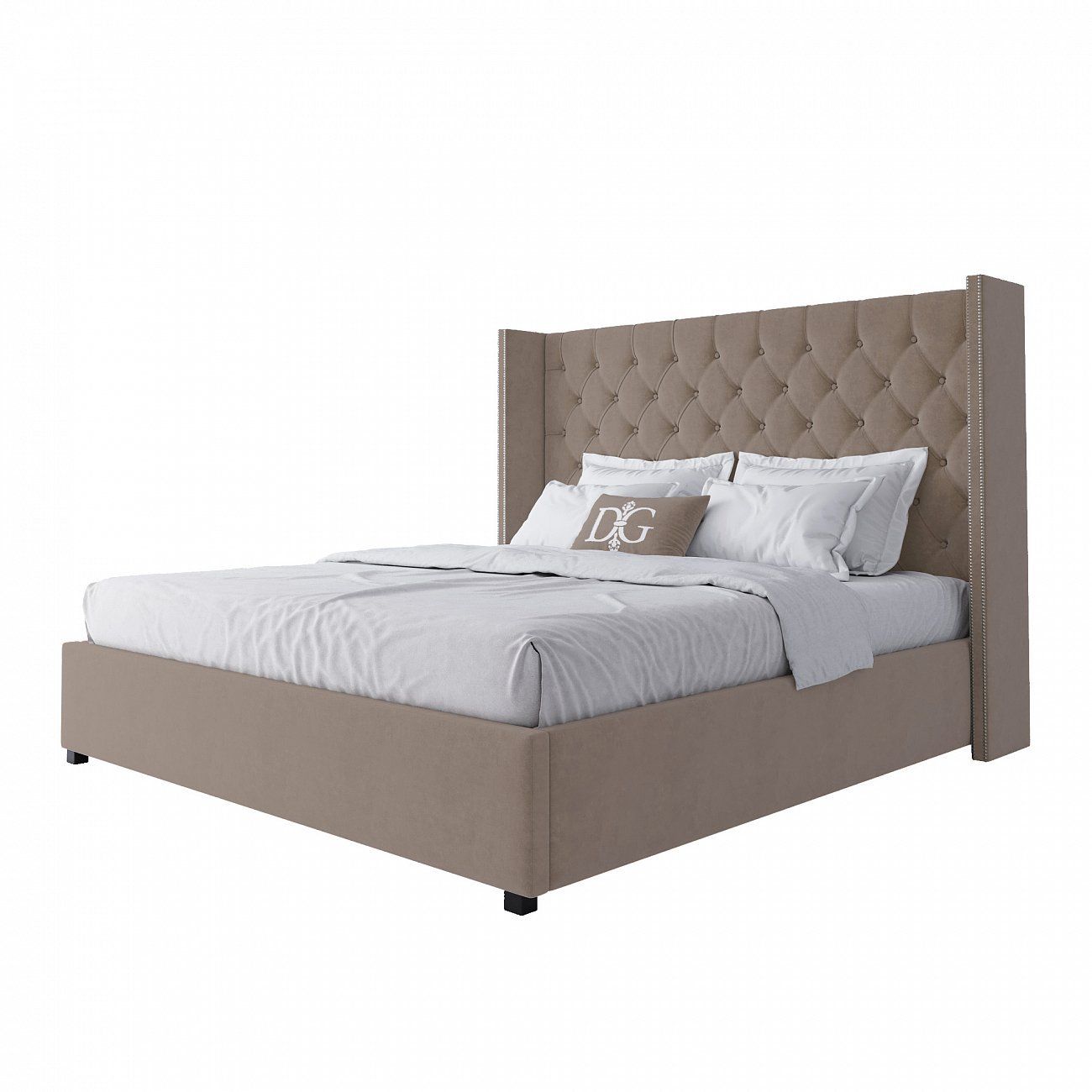 Double bed with upholstered headboard 180x200 cm beige Wing