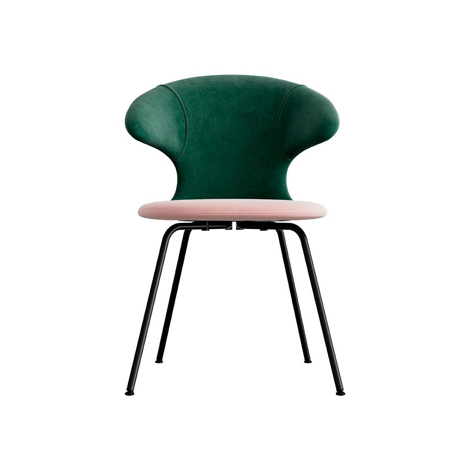 Time Flies chair, legs black, upholstery velour/ polyester pink/green