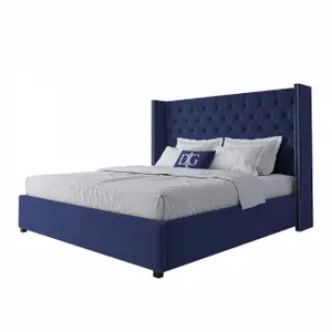 Кровать двуспальная с мягким изголовьем 180х200 см синяя Wing