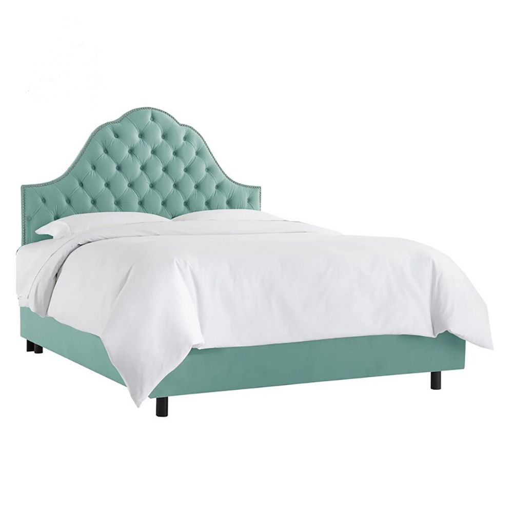 Double bed with upholstered headboard 160x200 cm green Alina Tufted Seafoam