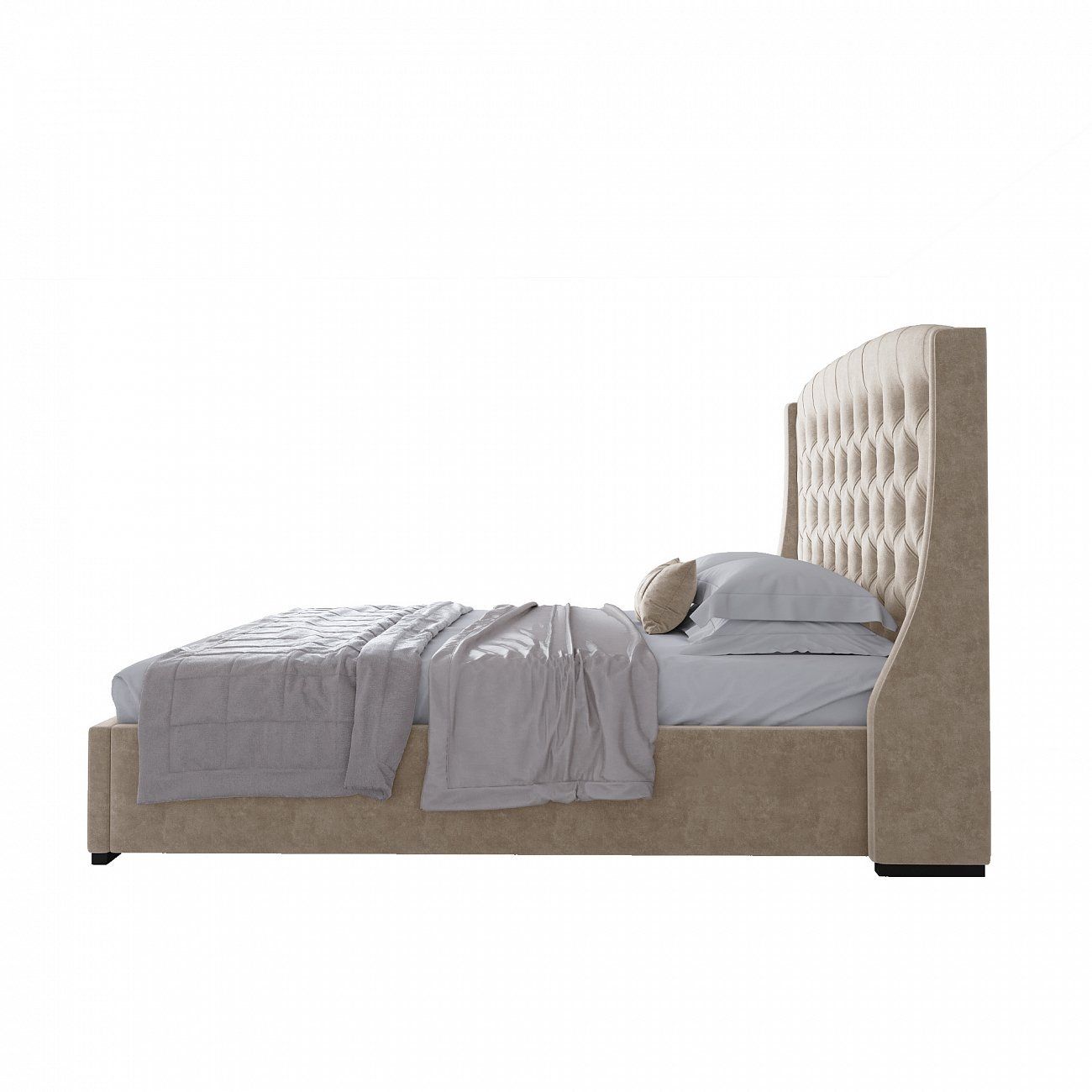Кровать двуспальная с мягким изголовьем 180х200 см светло-бежевая Hugo М Р