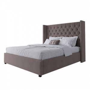 Кровать двуспальная с мягким изголовьем 160х200 см серо-коричневая Wing