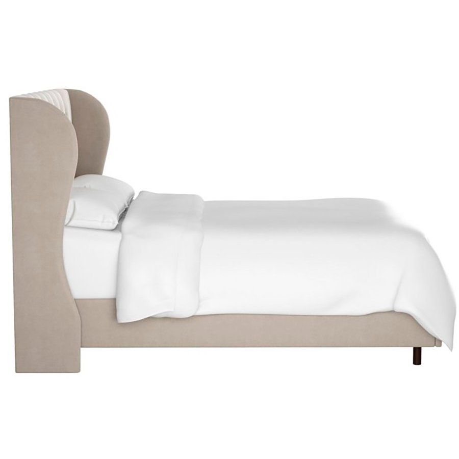 Кровать двуспальная с мягким изголовьем 160х200 см бежевая Reed Wingback Ash Velvet